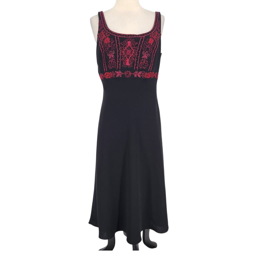 Maggy London Black & Red Embroidered Dress